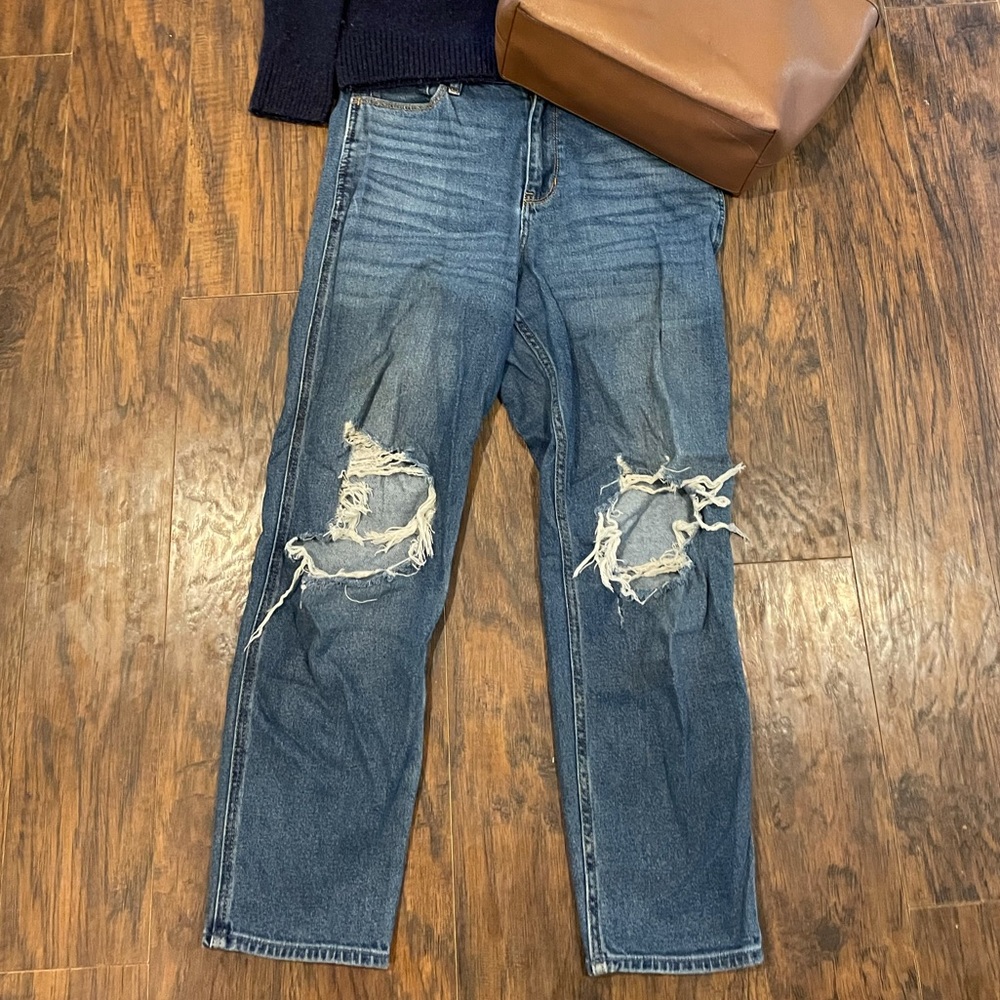 Hollister distressed high rise mom jeans